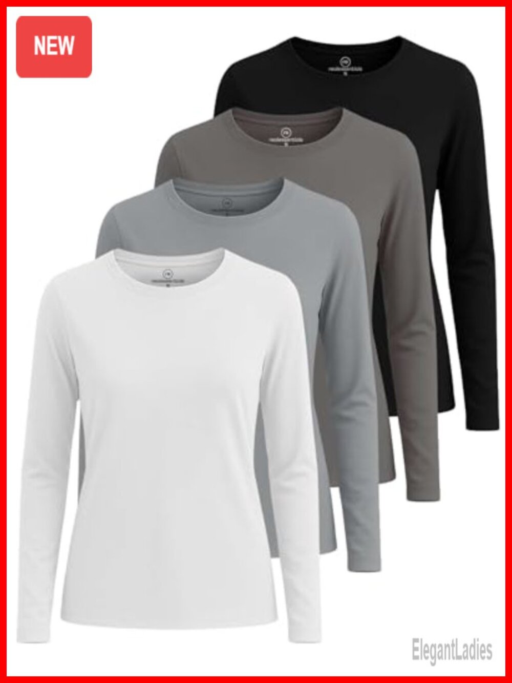 4 Pack Women's Cotton Blend Long Sleeve Crewneck T-Shirts Basic Workout Tops